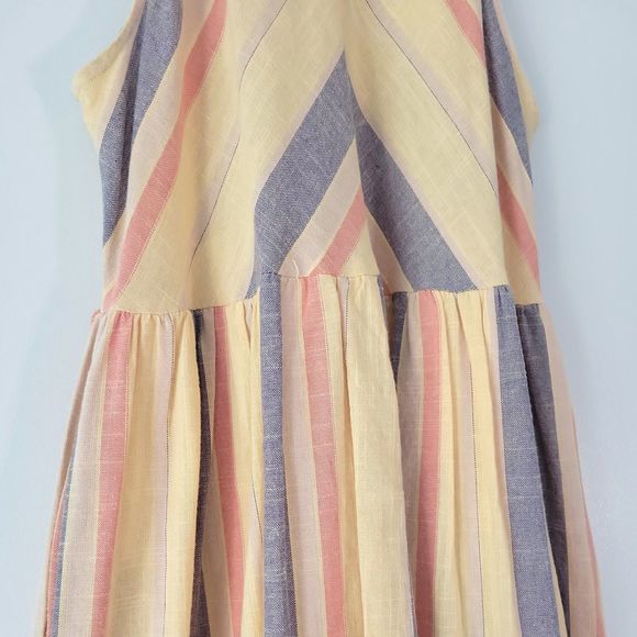 Listicle Dress Size Large Striped Woven Cotton Halter Summer Dress Pockets Boho - Picture 3 of 12
